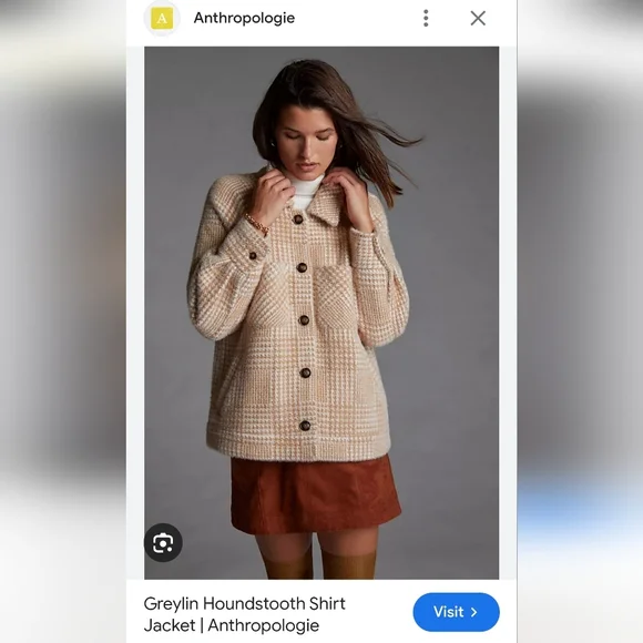 Anthropologie Greylin Houndstooth Jacket Sz M Petite Cream/Tan - Picture 1 of 13